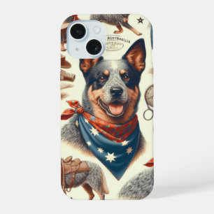 Coque iPhone 15 Illustration vintage de chien de bétail australien