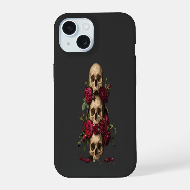 Coque iPhone 15 Illustrations de crânes gothiques pixelisés avec d (Verso)