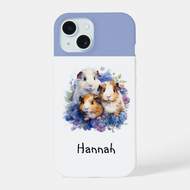 Coque iPhone 15 Image de cochons d'Inde Aquarelle Mignons Jolis (Verso)