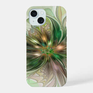 Coque iPhone 15 Imaginaire coloré Moderne Fleur Fractale Abstraite