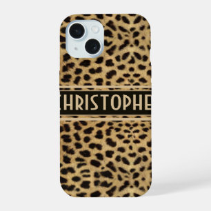 Coque iPhone 15 Impression de peau à taches de léopard personnalis