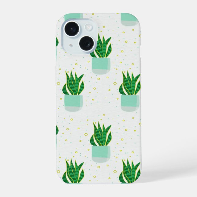 Coque iPhone 15 Impression de plante de serpent Sansevieria en pot (Verso)