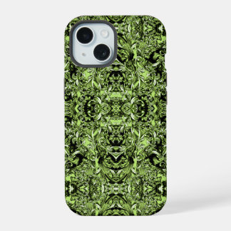 COQUE iPhone 15 IMPRIMANTE BAROQUE ITALIENNE VERTE CELERY
