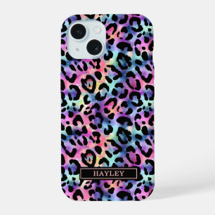 Coque iPhone 15 Imprimé léopard iridescent monogrammé