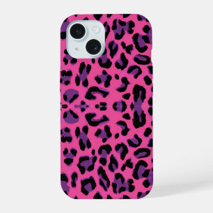 Coque iPhone 15 Imprimé léopard rose chaud et violet