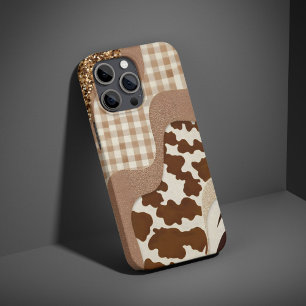 Coque iPhone 15 Imprimé Vache Marron à Carreaux Ondulés Mocha Esth