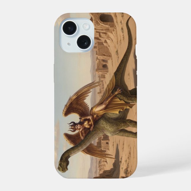 Coque iPhone 15 Inanna fantastique avec dinosaure  (Verso)