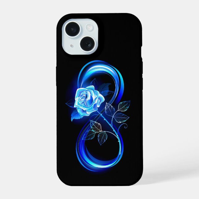 Coque iPhone 15 Infini lumineux avec rose bleue (Verso)