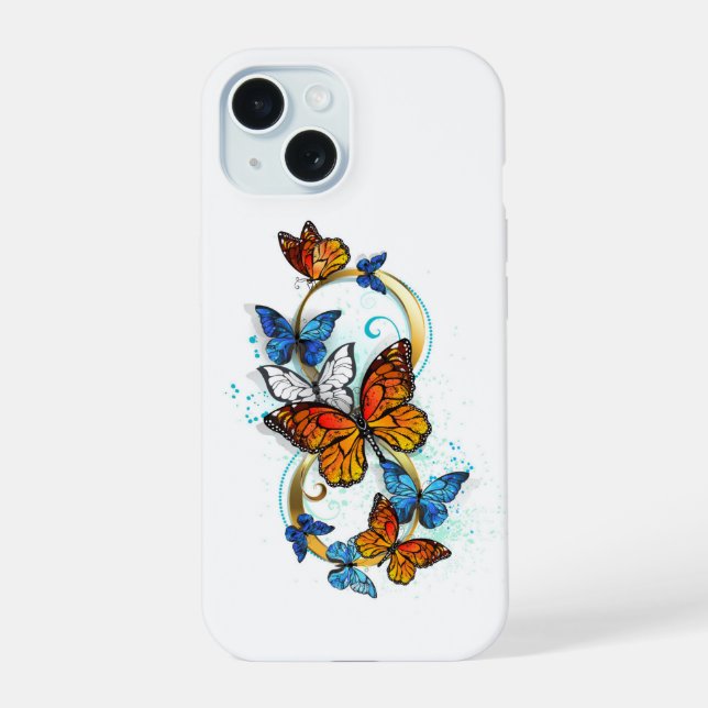 Coque iPhone 15 Infinité de papillons monarques (Verso)