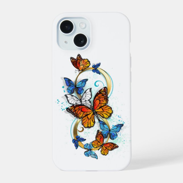 Coque iPhone 15 Infinité de papillons monarques (Verso)