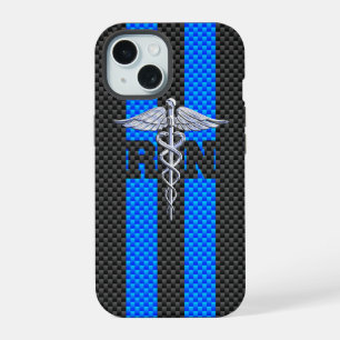 Coque iPhone 15 Infirmière inscrite RN Silver Caduceus
