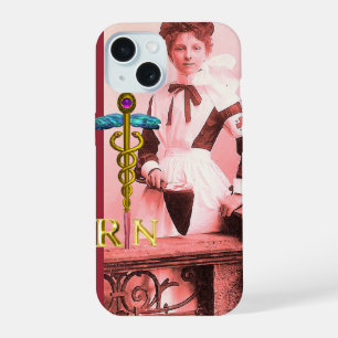 Coque iPhone 15 Infirmière vintage et emblème de caducée NR en or