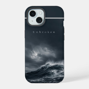 Coque iPhone 15 Ininterrompu - Citation esthétique d'océan tempétu