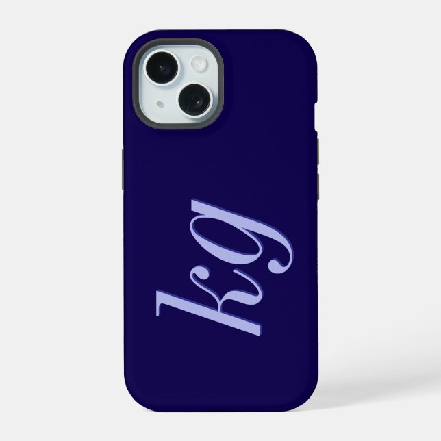 Coque iPhone 15 Initiales Monogramme Bleu Élégant Moderne (Verso)