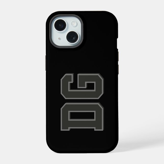 Coque iPhone 15 Initiales Monogramme Noir Gris Moderne (Verso)