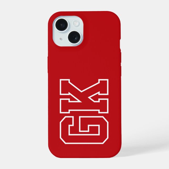 Coque iPhone 15 Initiales Monogramme Rouge Blanc Moderne (Verso)