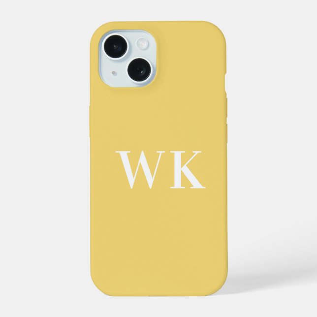 Coque iPhone 15 Initiales Monogrammes minimes modernes Jaune (Verso)
