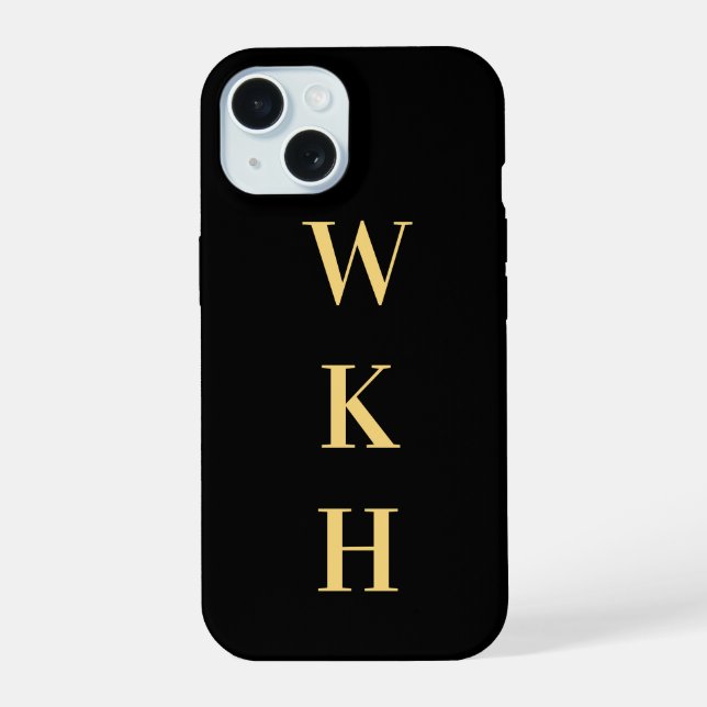 Coque iPhone 15 Initiales Monogrammes Or Noir (Verso)