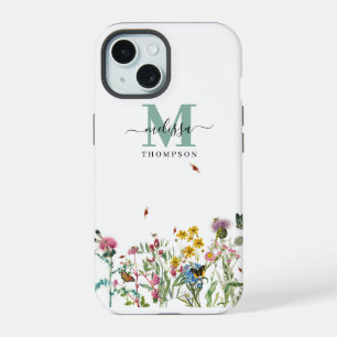 Coque iPhone 15 Insectes à l'aquarelle Jardin floral de printemps