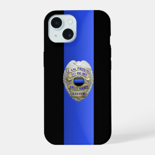 Coque iPhone 15 Insigne de police Gardien des Frères - Ligne Bleue