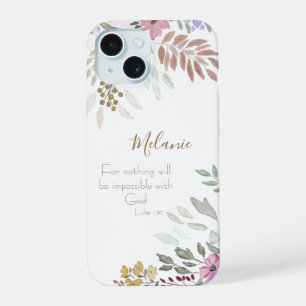Coque iPhone 15 Inspirant Moderne Blanc Rose Floral Religieux 