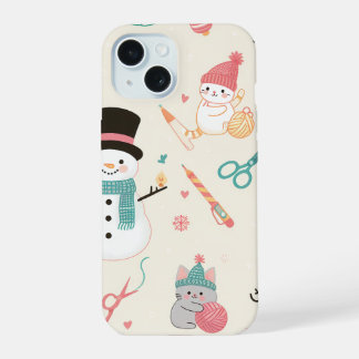 Coque iPhone 15 iPhone 15 Coque-Chat bonhomme de neige
