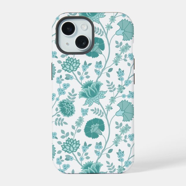 Coque iPhone 15 Jacobean Floral Big Motif Tee sur blanc (Verso)