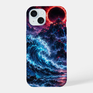 Coque iPhone 15 Japanese Cyberpunk Mountain Wave Eclipse Poster