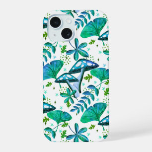 Coque iPhone 15 Jardin de champignons bleu