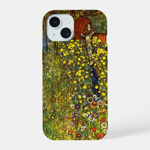 Coque iPhone 15 Jardin de ferme avec crucifix de Gustav Klimt