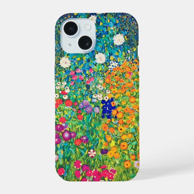Coque iPhone 15 Jardin de fleurs, Gustav Klimt (Verso)