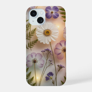 Coque iPhone 15 Jardin de fleurs pressées éthéré