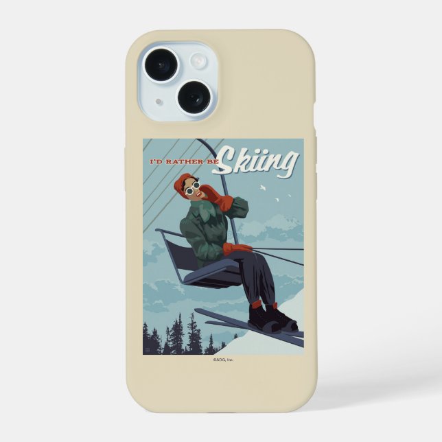 Coque iPhone 15 Je préfère skier Imprimer (Verso)