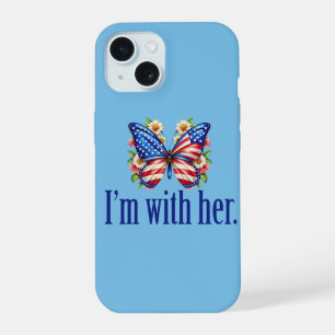 Coque iPhone 15 Je suis avec elle Kamala Blue Papillon