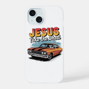 Coque iPhone 15 Jésus Prend le Volant Voiture Musclée Vintage