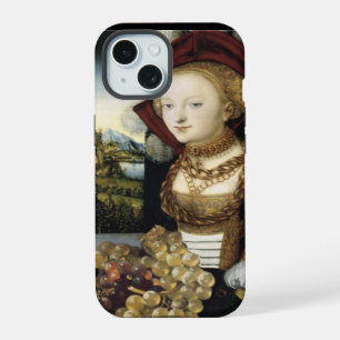 COQUE iPhone 15 JEUNE FILLE, RAISINS ET VIN DE VIGNE ANCIEN