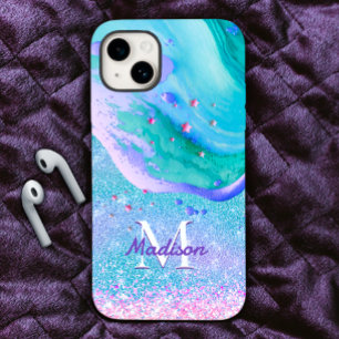 Coque iPhone 15 Joli aqua parties scintillant marbre violet art mo