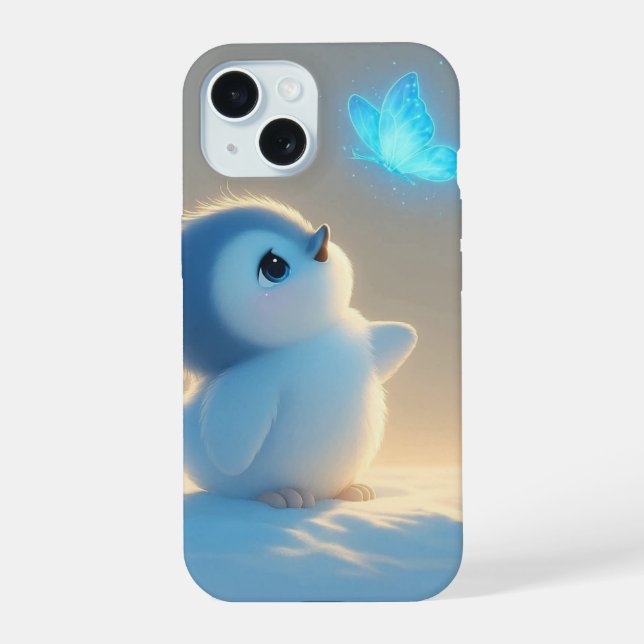 Coque iPhone 15 Joli bébé oiseau bleu avec papillon magique (Verso)