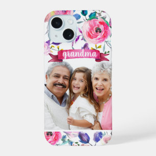 Coque iPhone 15 Joli cadeau photo floral personnalisé pour grand-m