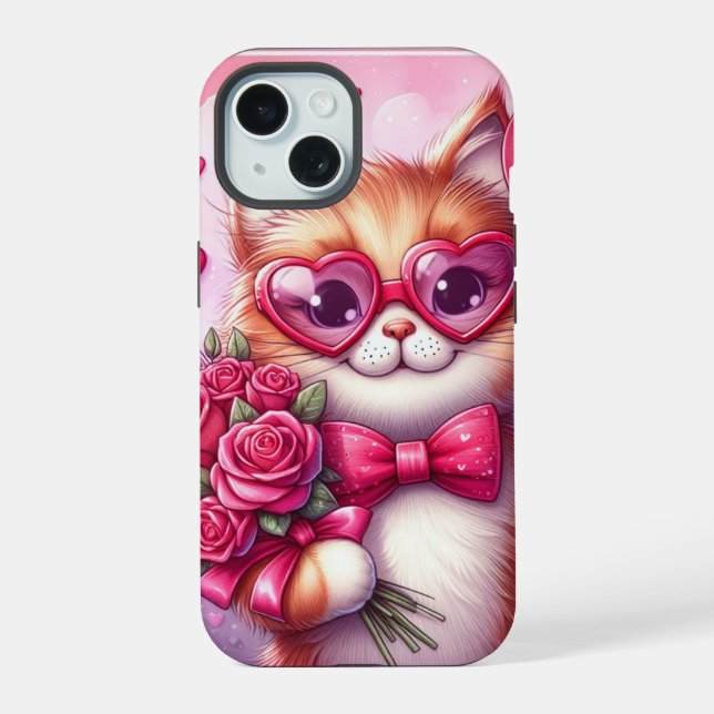 Coque iPhone 15 Joli chat/chaton de la Saint-Valentin (Verso)