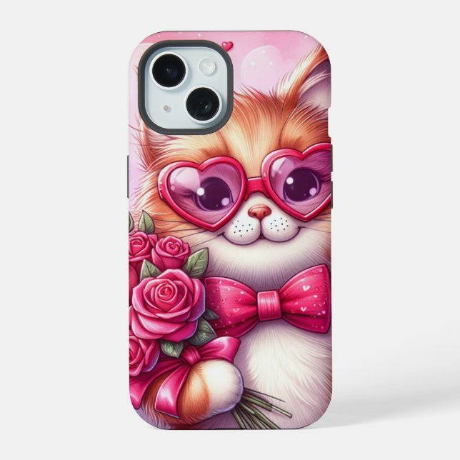Coque iPhone 15 Joli chat/chaton de la Saint-Valentin (Verso)