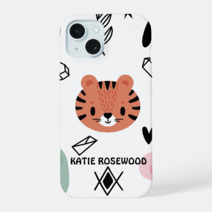 Coque iPhone 15 Joli Chat Noir et blanc Monogramme