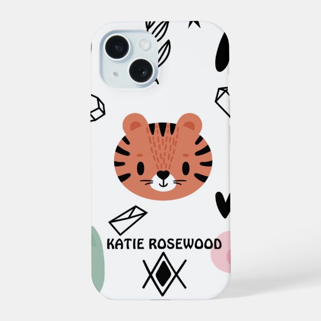 Coque iPhone 15 Joli Chat Noir et blanc  Monogramme (Verso)