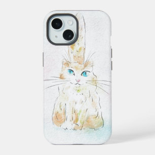 Coque iPhone 15 Joli Chat Pastel Aquarelle