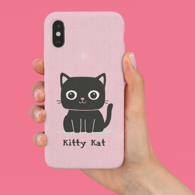 Coque iPhone 15 Joli Chat Rose & Noir   (Créateur téléchargé)