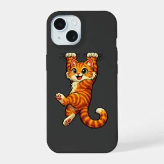 Coque iPhone 15 Joli chat tigré orange suspendu