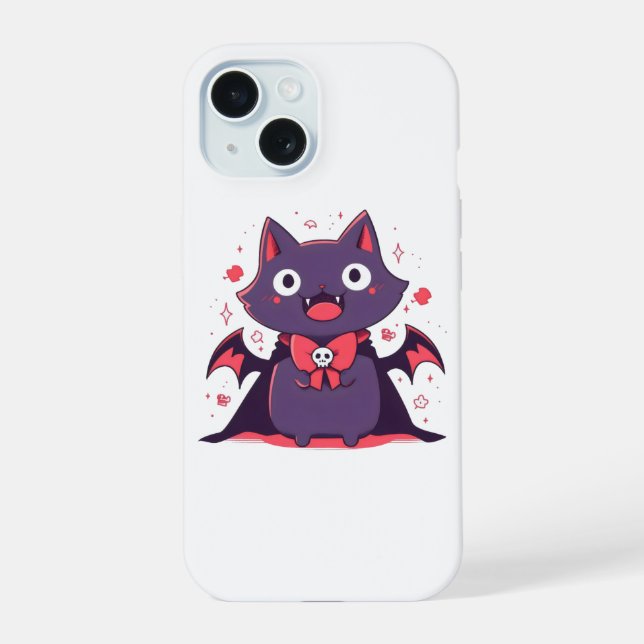 Coque iPhone 15 Joli Chat Vampire (Verso)