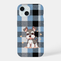 Joli chien Schnauzer carreaux bleus