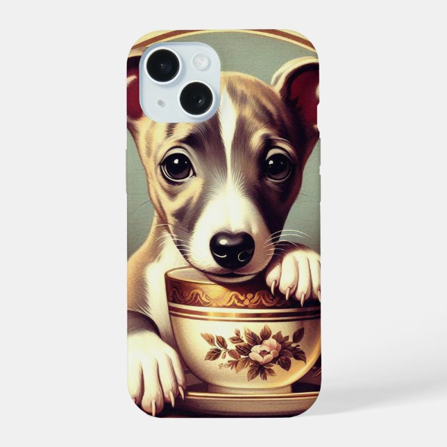 Coque iPhone 15 Joli chiot Whippet (Verso)