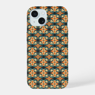 Coque iPhone 15 Joli Cool Lustré Orange Bleu Retro Flower